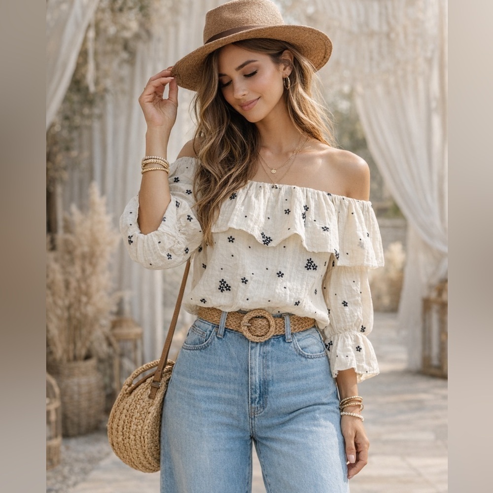 Bon by design H&H sky women off the shoulder printed blouse chic boho festival
